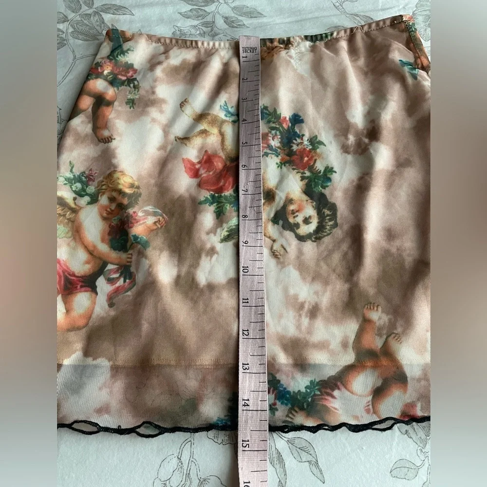 Y2K Angel Graphic Printed Mesh Pull On Micro Mini Skirt Small Bratz Going Out‎